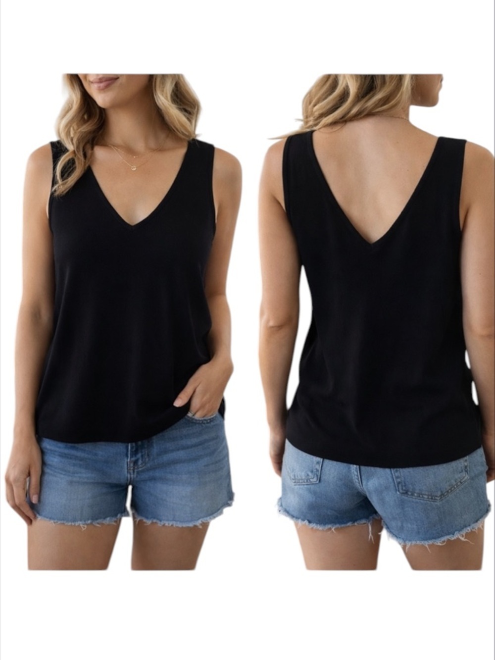 Sleeveless Black V-Neck Knit Top